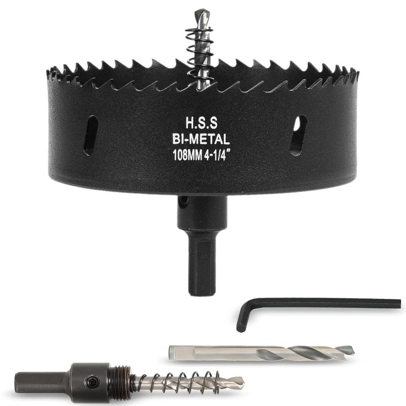 VIKITON 4-1/4 Inch Hole Saw with Arbor for Wood Metal Plastic, 4.25 in Bimetal Hole Cutter, Fast Chip Removal, Smooth Flat Drilling Edge, Lightweight & Portable (Black) - Image 1